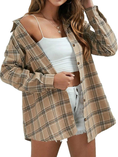 Plaid Flannel Shirts for Women Oversized Long Sleeve Button down Shirts Blouses Tops