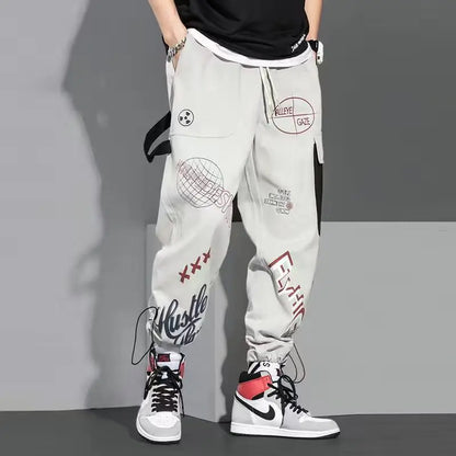 Men Pants Spring and Autumn Cargo Pants Man Fashion Hip Hop Casual Pants Loose Korean Drawstring Men Joggers Sweatpants