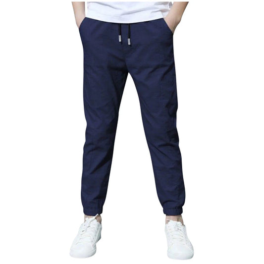 Boys Cotton Linen Pants Childrens Slim Fit Straight Leg Pants Drawstring Elastic Waist Pant with Pocket Casual Outwear Pants Clearance Sale Navy,9 Years