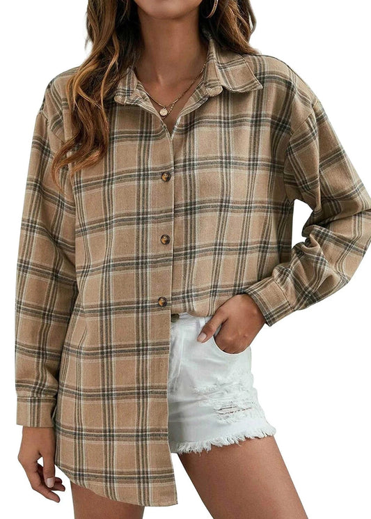 Plaid Flannel Shirts for Women Oversized Long Sleeve Button down Shirts Blouses Tops