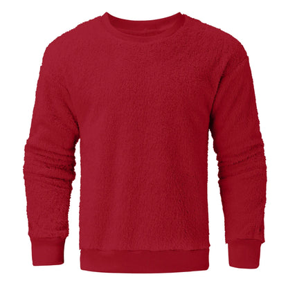Men'S Fleece Sweatshirt Oversized Solid Drop Shoulder Shirts Winter Long Sleeve round Neck Shirt Big and Tall Loose Fit Streetwear Tops Red M